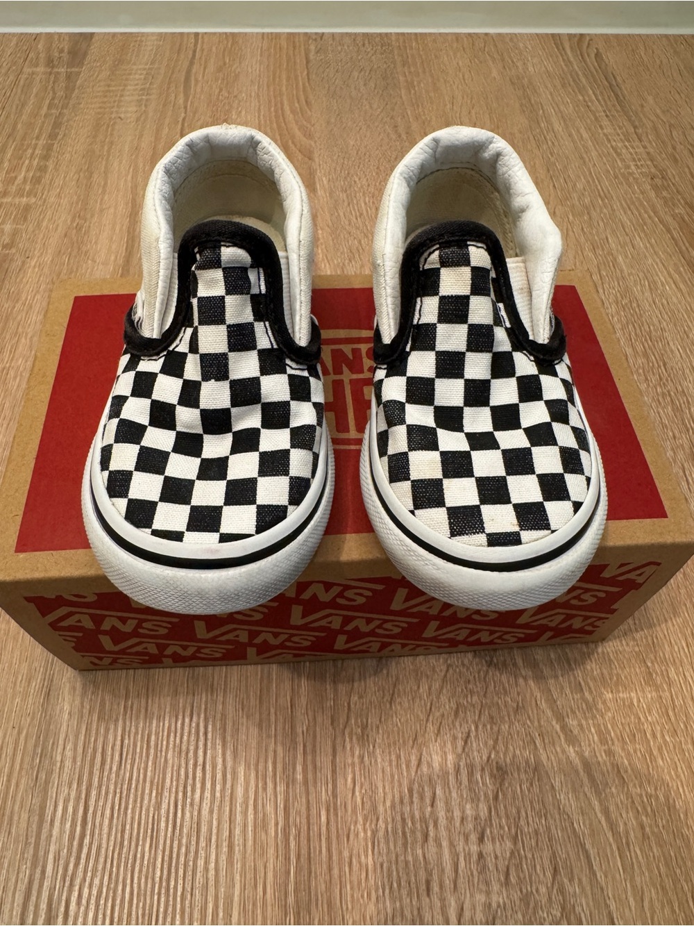 Vans Classic Slip-On Checkerboard Toddler Shoes Black White Size 6